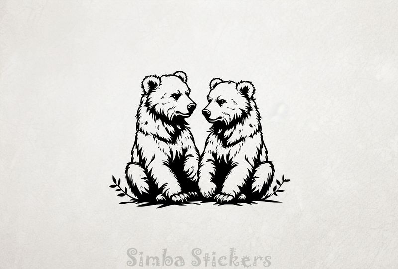Bears cubs sitting down with admiring glances, outline art, pxglqu