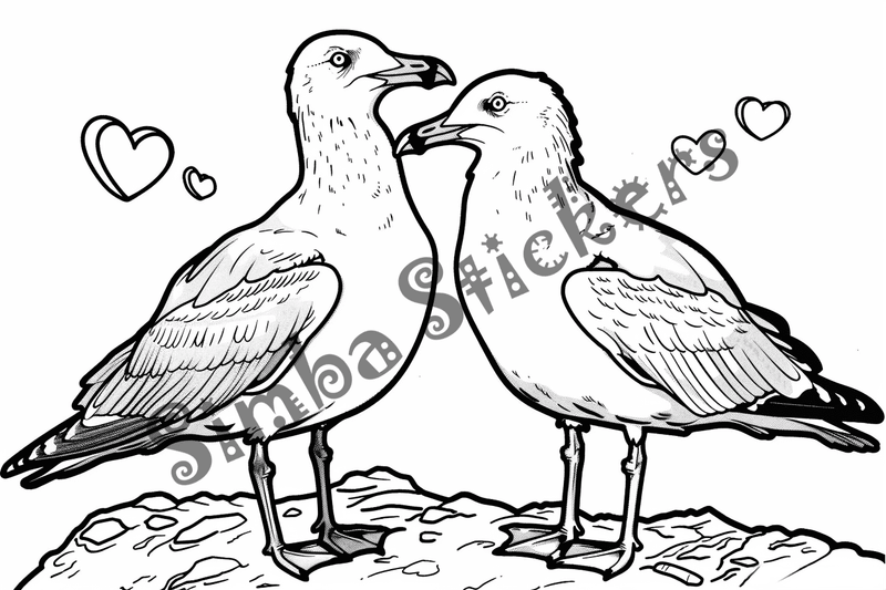 Colouring pages, bundle of seagulls in love, 25 images