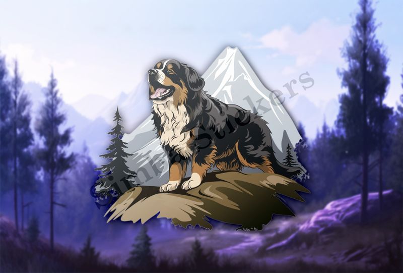 Bernase Mountain dog with mountain in background