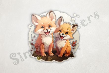 Two red fox kits laughing 