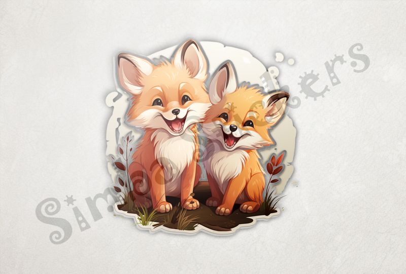 Two red fox kits laughing 