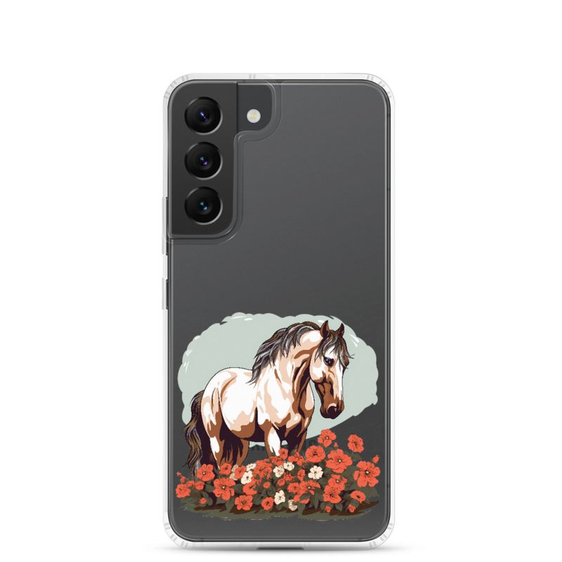 Clear Case for Samsung, Brown horse in field of red flowers, n4w2fj
