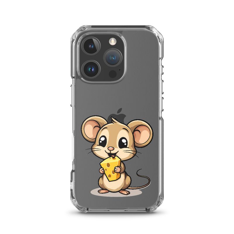 Clear Case for iPhone, Small Mouse happily licking large chunk of cheese, pqapy6