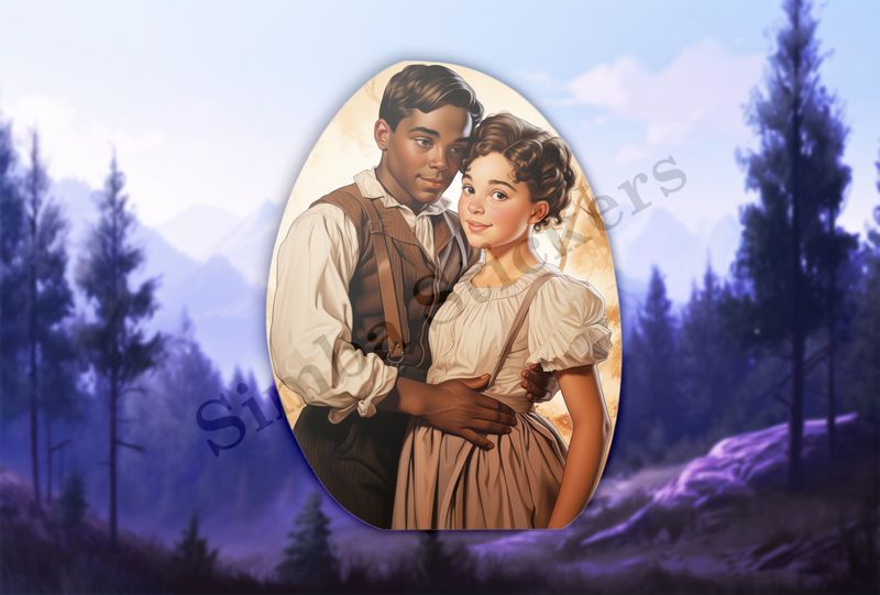 Young woman and man in love, man&#x27;s arms around woman&#x27;s hips, vintage