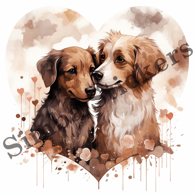 Dogs in love, watercolour, image set, 10 images