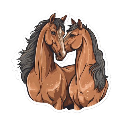 Sticker 5.5x5.5, Two brown horses snuggling, tdwcyd