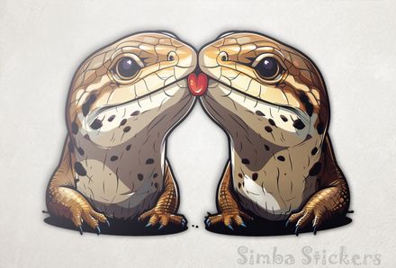 Brown lizards in love, tongues out