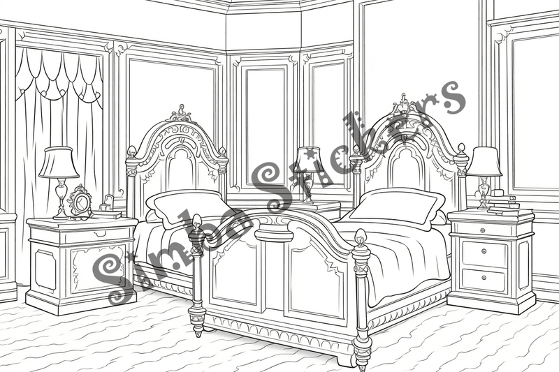Colouring pages, bundle of house bedrooms, 25 images 2