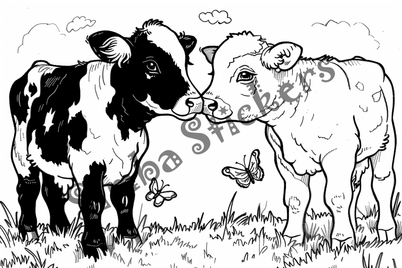 Colouring pages, bundle of cattle in love, 25 images