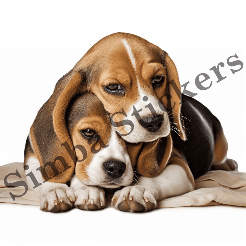 Beagle dogs cuddling, image set, 10 images