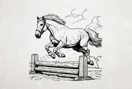 Horse jumping over an obstacle, outline art