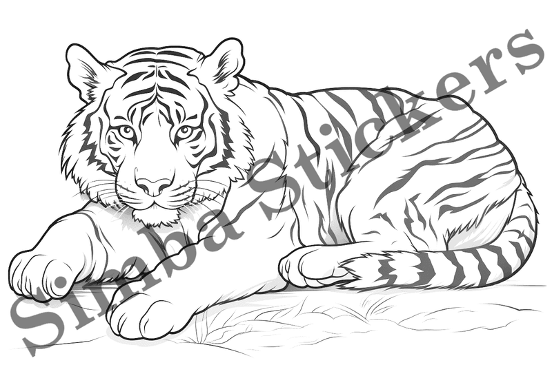 Colouring pages, bundle of tigers, 10 images
