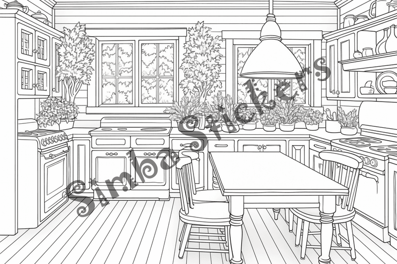 Colouring pages, bundle of house kitchens, 25 images