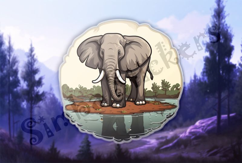 Elephant on dry ground in middle of pond