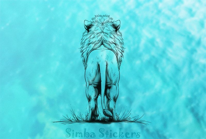 Lion standing, seen from the back, outline art, 2abp74