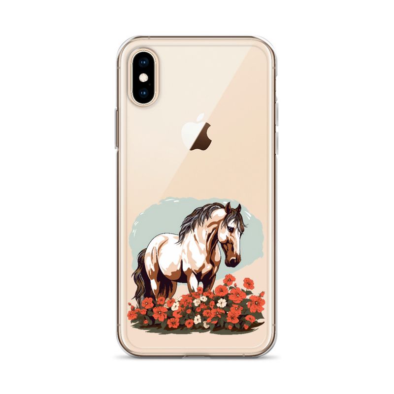 Clear Case for iPhone, Brown horse in field of red flowers, n4w2fj