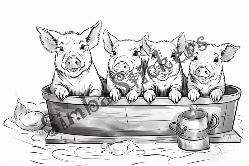 Colouring pages, bundle of pigs, 25 images 2