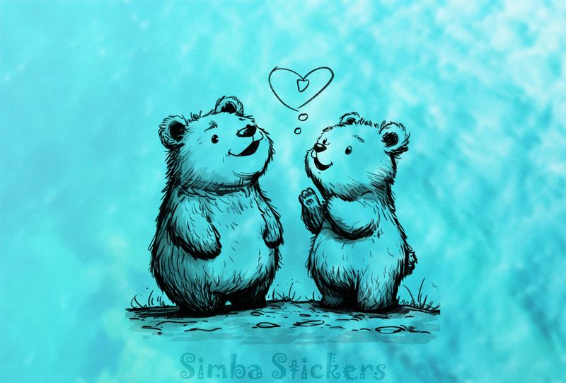 Chubby bears excited at Valentine&#x27;s heart above, outline art, zx9x81