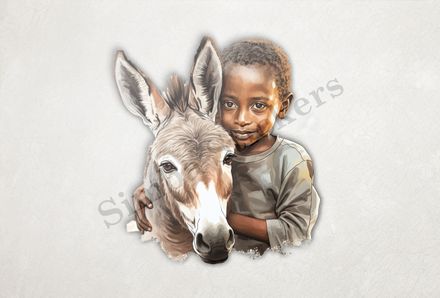 Donkey held by small boy of Indian origin