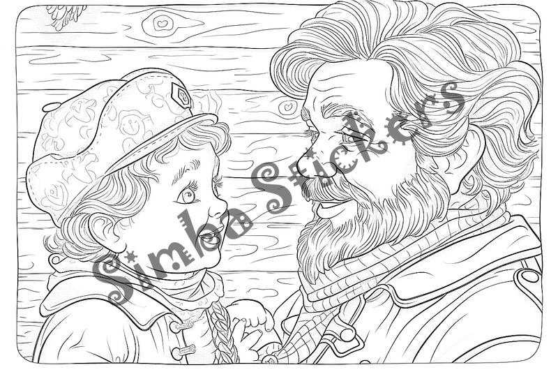 Colouring pages, bundle of people, grandfather with child, 10 images