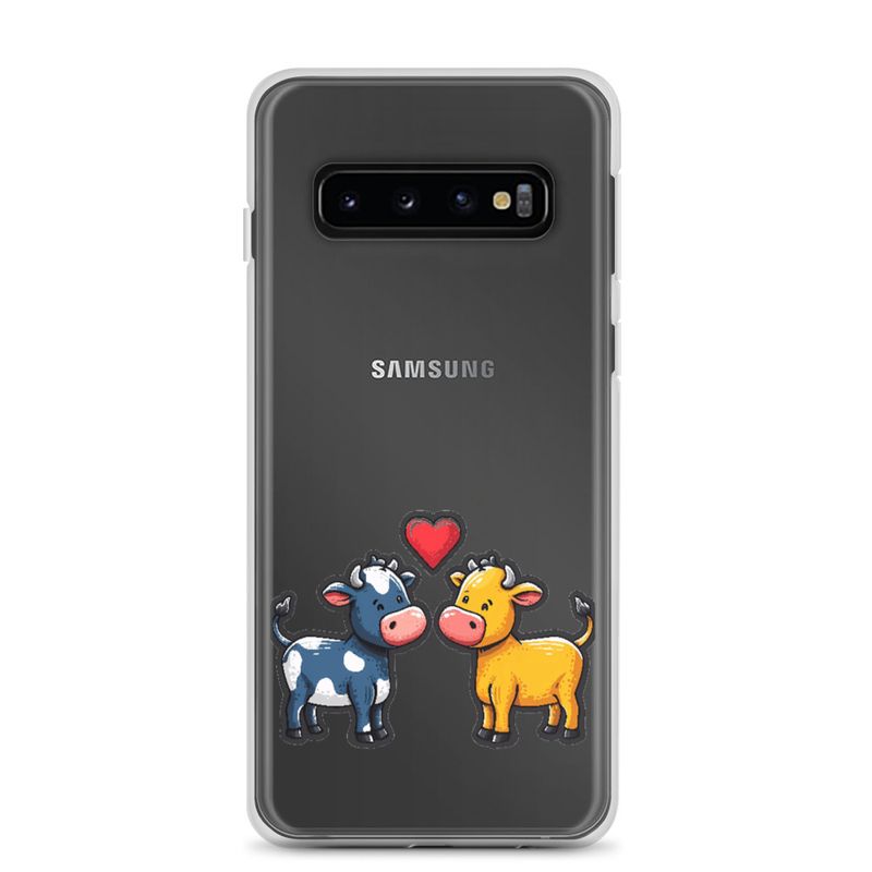 Clear Case for Samsung, Cattle, bull and cow in love, colourful , heart in picture, fvta2y