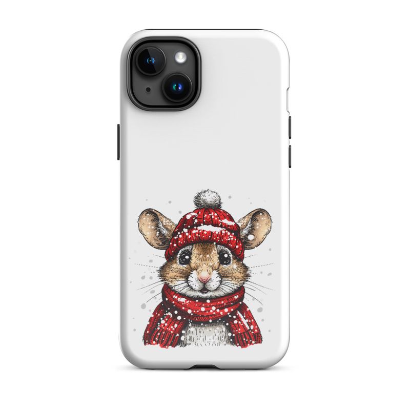 Tough Case for iPhone, Mouse wearing red winter hat and scarf in the snow, xg8dl3