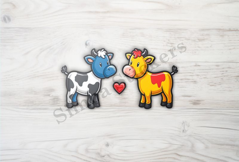 Cattle, bull and cow in love, both colourful, zbyzzs