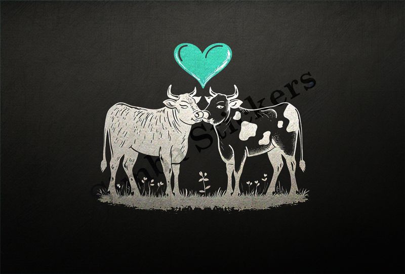 Bull and cow nose-to-nose romantically ,  outline art
