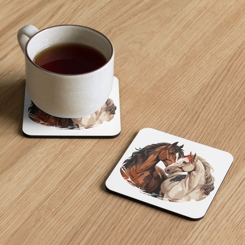 Cork-Back Coaster, Horses nose-to-nose, jbgjpy