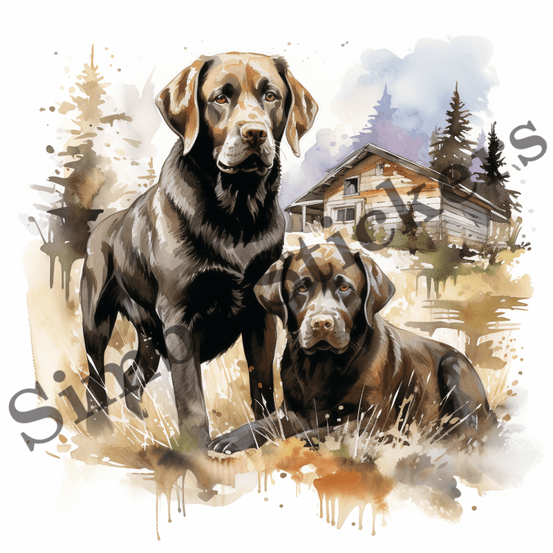 Labrador Retriever dogs outdoors, watercolour, image set, 10 images