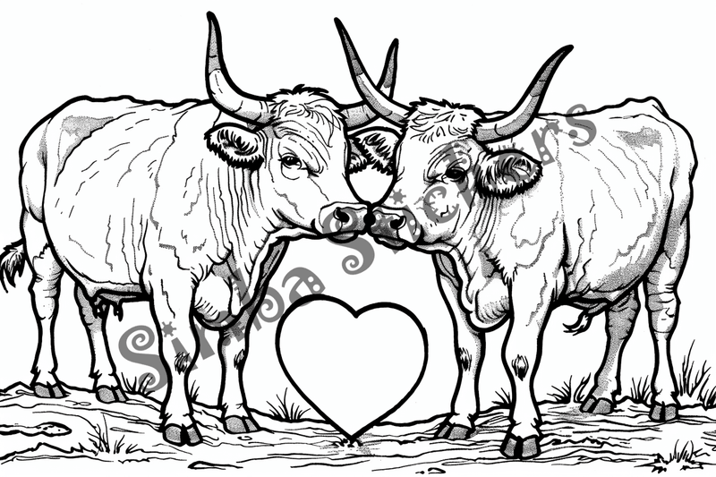 Colouring pages, bundle of cattle in love, 10 images