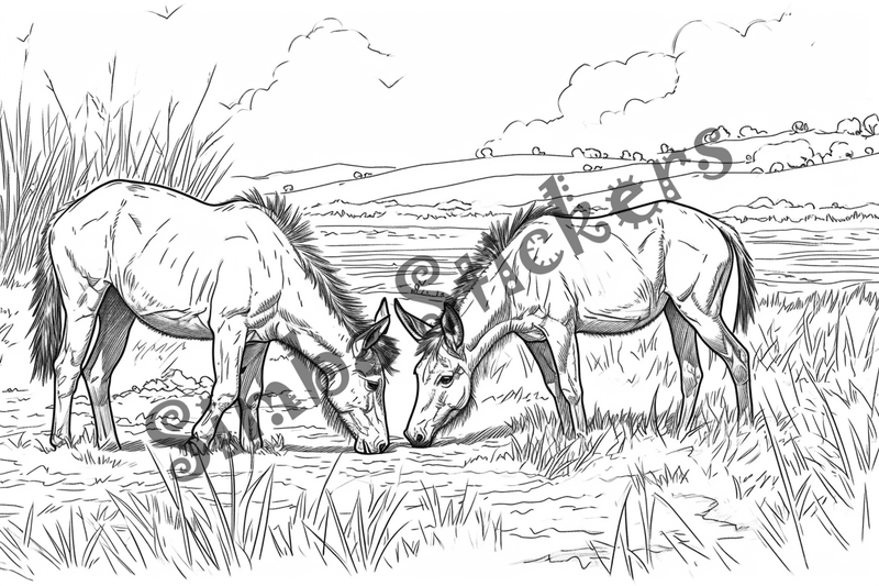 Colouring pages, bundle of mules, 25 images