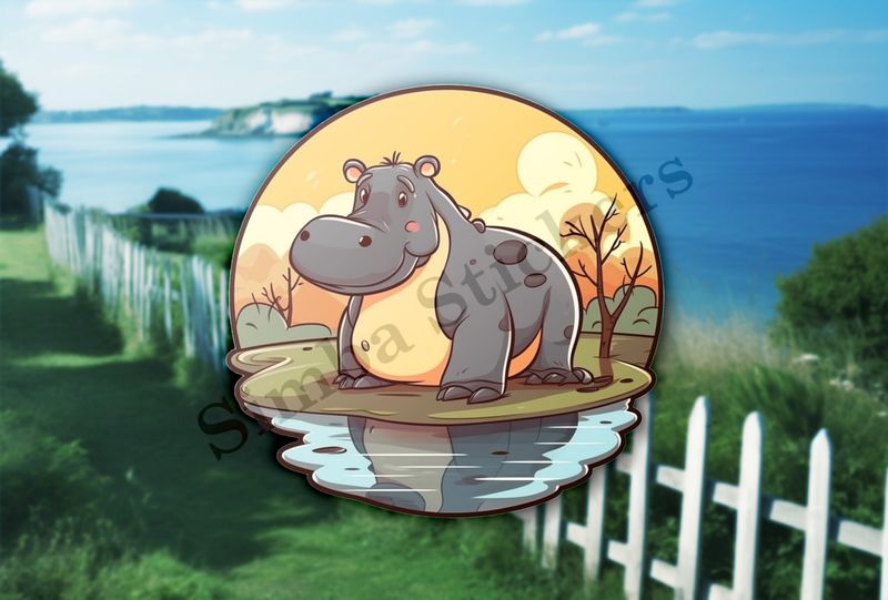 Cute hippo next to the pond
