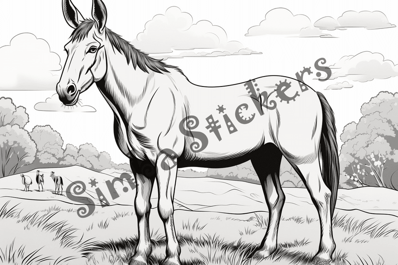 Colouring pages, bundle of mules, 25 images