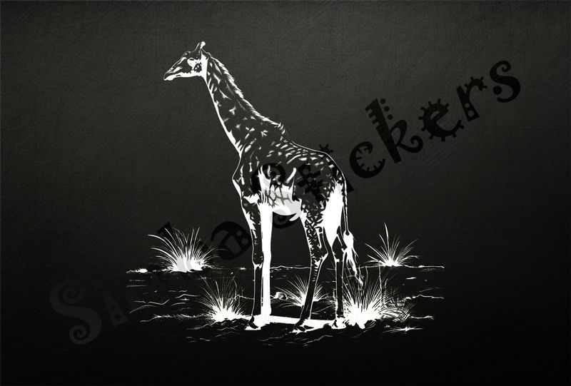 Giraffe standing in shrubs, outline art