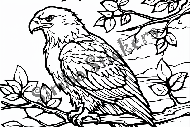 Colouring pages, bundle of eagles perching, 10 images