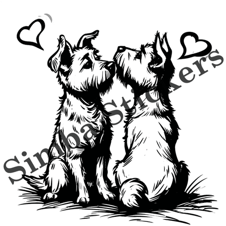 Dogs in love, outline art, image set, 10 images
