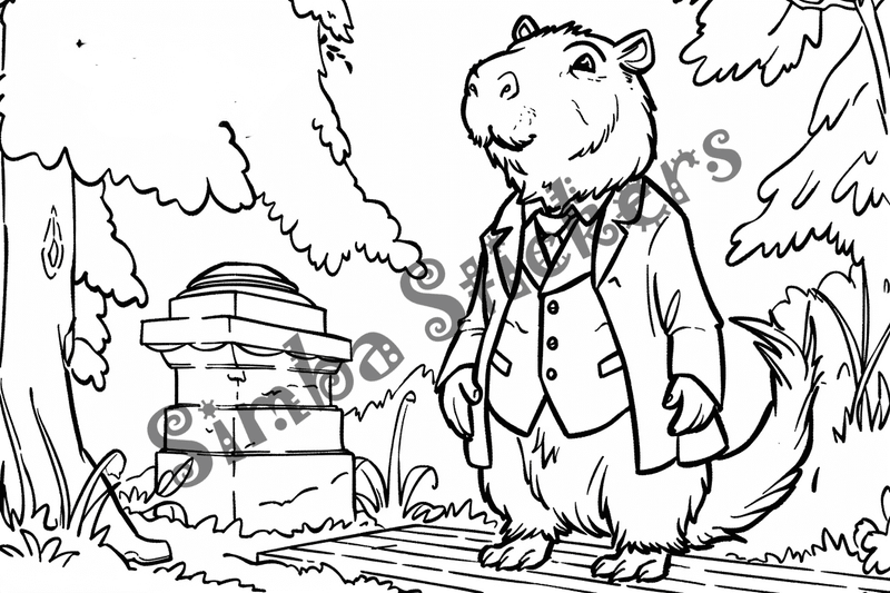 Colouring pages, bundle of capybaras wearing clothes, 10 images