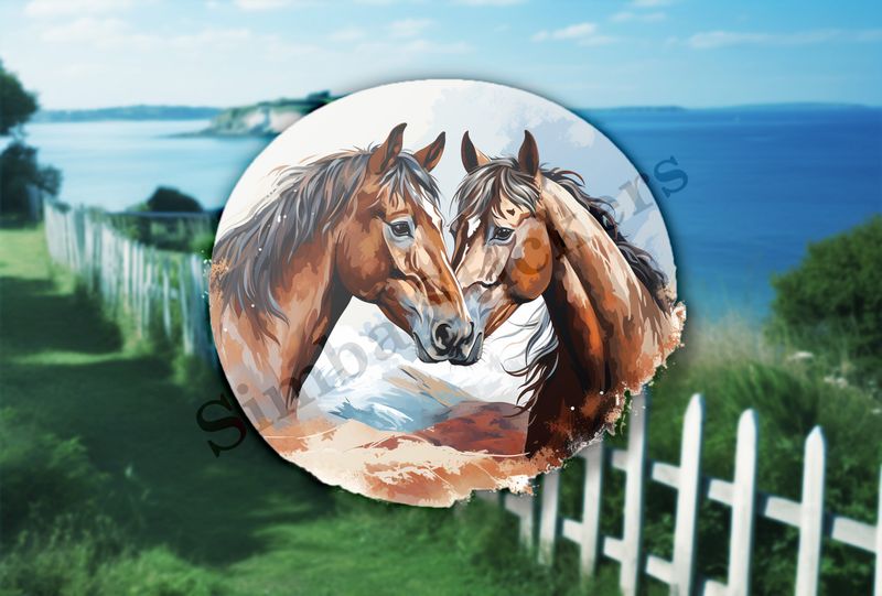 Horses nose-to-nose, watercolour