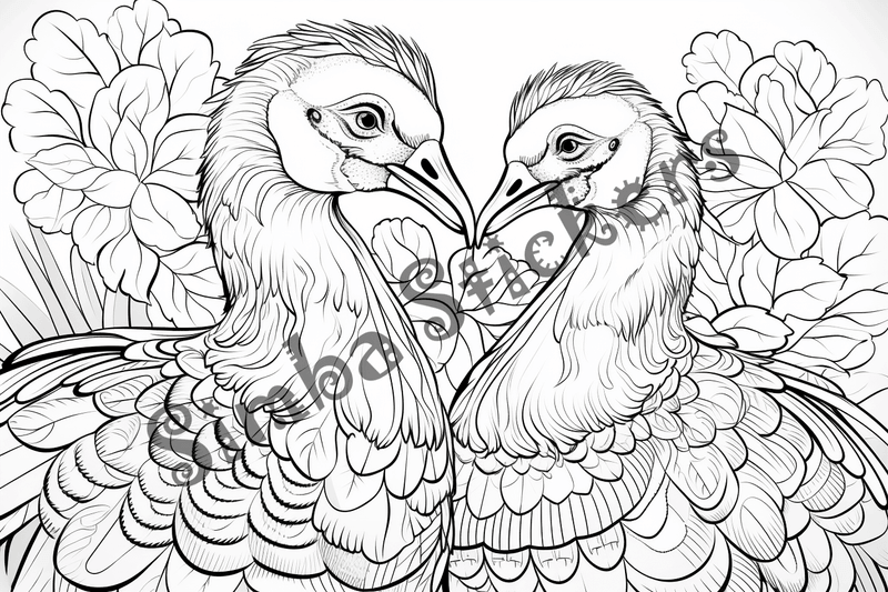 Colouring pages, bundle of turkeys in love, 10 images