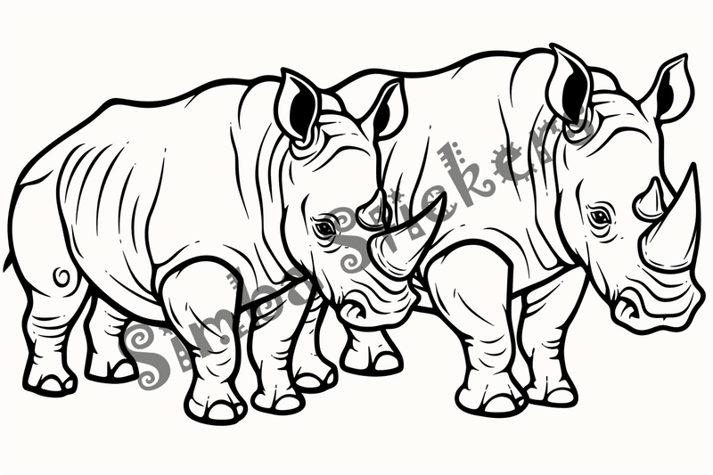 Colouring pages, bundle of rhino duos, 10 images