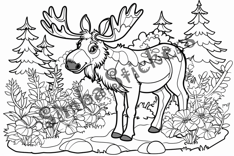 Colouring pages, Bundle of cute moose, 25 images