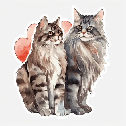 Maine Coon cats in love, image set, 10 images