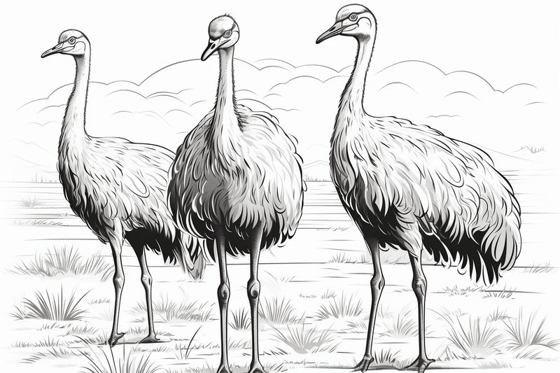 Colouring pages, Bundle of ostriches, 25 images
