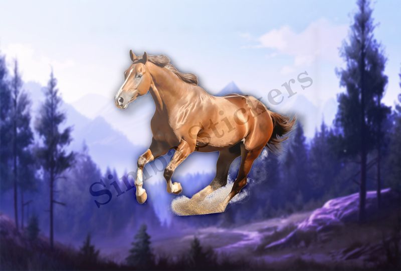 Brown horse , kicking up dust