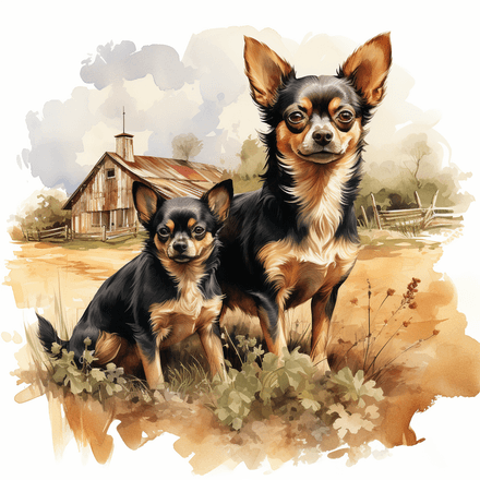 Chihuahua dogs, watercolour, image set, 10 images