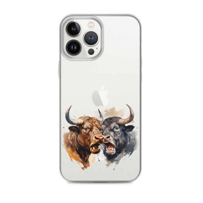Clear Case for iPhone, Bulls facing up to each other, watercolour, dx5eff