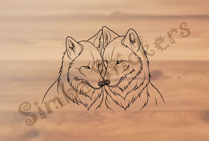 Wolves nose-to-nose, outline art