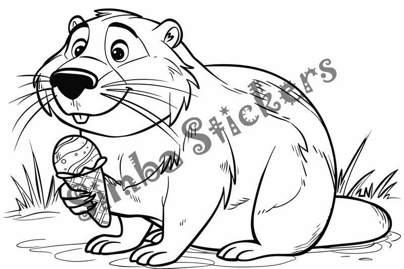 Colouring pages, bundle of beavers looking cute, 10 images