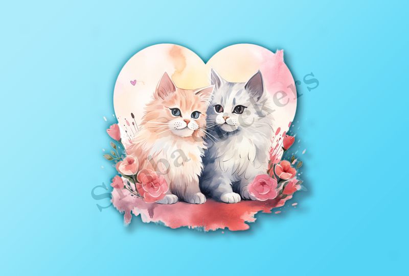 Cats in love, watercolour
